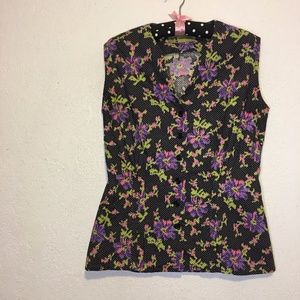Retro Designer Fitted Floral Polka Dot Blouse gp